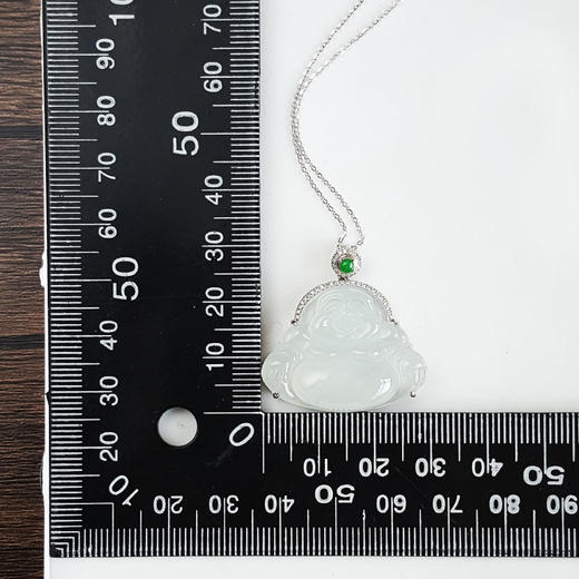 【天然正品】A货翡翠AU750精品白金镶钻镶天然冰种佛公翡翠（吉祥、平安）吊坠项链30.0*29.6*7.6MM（皆取最大值）060326NJS15 商品图2