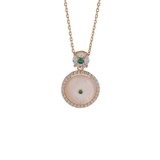 【扣平安】S925纯银镶玉髓平安扣镶钻套链【CW-23366】 商品图4