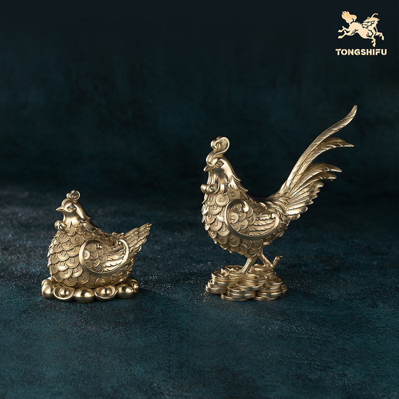 铜师傅《多宝母鸡》《多宝公鸡》生肖鸡铜摆件 新居乔迁开业礼物