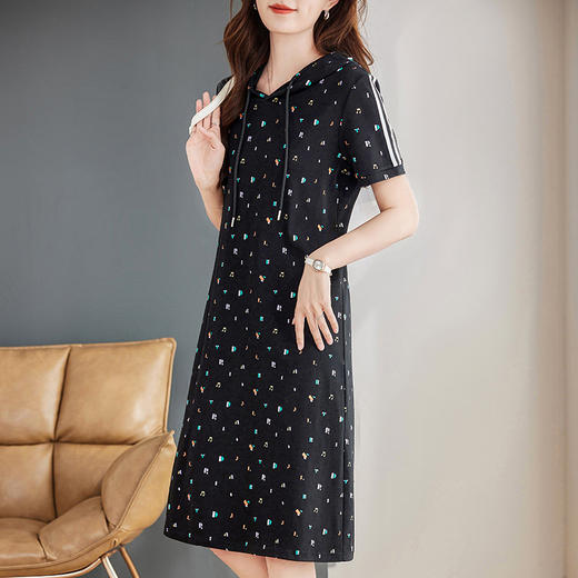 休闲运动纯棉连衣裙女夏季2025新款大码女装连帽t恤女士短袖裙子 商品图2