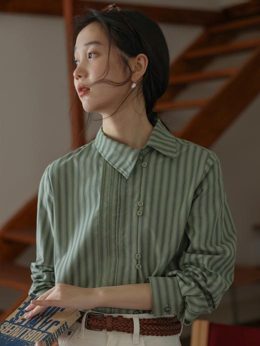 法式高智不规则翻领条纹显瘦衬衫 商品图7