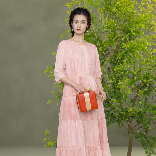 [【林栖设计小店】粉海云霓|粉色印花宽松显瘦层次感2026早春新品连衣裙1961253 商品图1