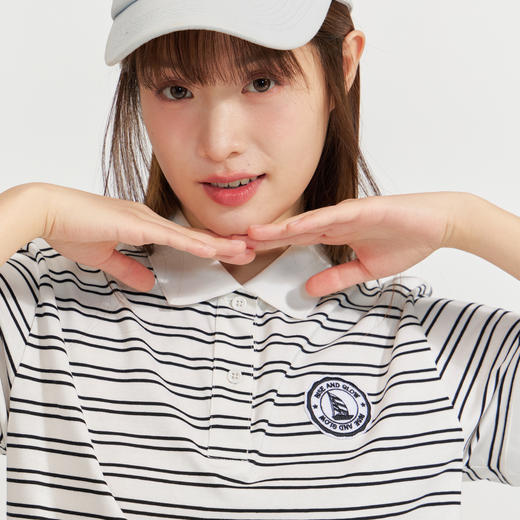 笛莎Deesha 2026年夏季新款青少年条纹刺绣经典翻领POLO T恤 商品图2