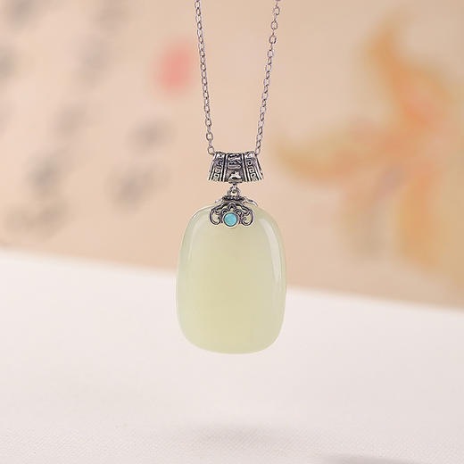 【真言无事】S925纯银天然和田玉回纹六字真言平安无事牌银吊坠【CW-DZ07141】 商品图1