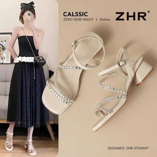 ZHR则则仙女水钻粗跟夏季凉鞋女2025年新款爆款高级鞋超软宽脚鞋 商品图2