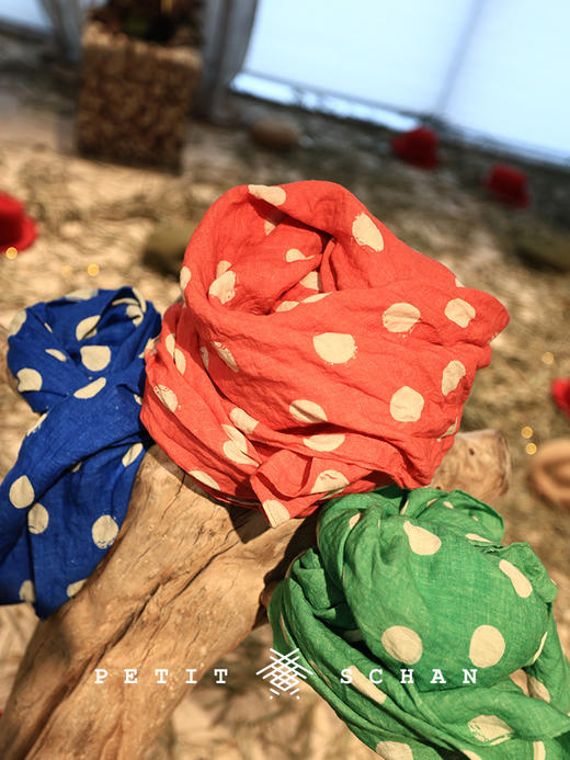 PETIT SCHAN小闪 ACC#055 Dopamine Station 多巴胺补给站 纯亚麻印花波点大方巾 商品图8