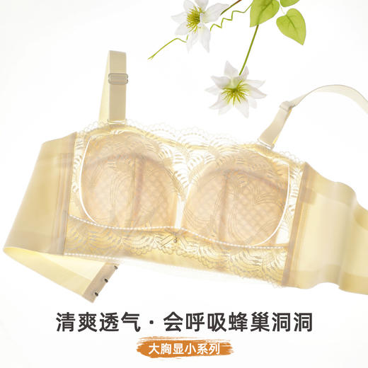 雅黛俪女士内衣大胸显小显瘦轻薄透气蕾丝可拆卸肩带抹胸式文胸春夏新款胸罩 商品图1