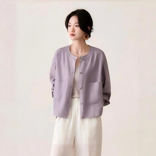 下单3-7天发货！LONGNVFAIR 天丝醋酸圆领短外套 自带“空调纤维”属性 轻盈透气吸湿速干 宽松落肩剪裁 遮肉显瘦 包容各种身材 商品图7