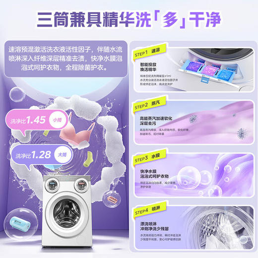 美的（Midea）三筒洗衣机全自动洗烘一体+热泵烘干机 洗烘套装 分区洗【可爱多】内衣裤杀菌 一级能效 国家补贴 MD11DDEX+MH10HEX 商品图4