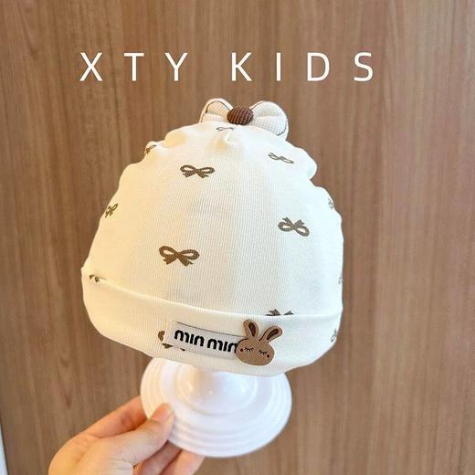 新生儿纯棉胎帽春秋季薄款宝宝帽子波点蝴蝶结无骨婴儿护头囟门帽 商品图3