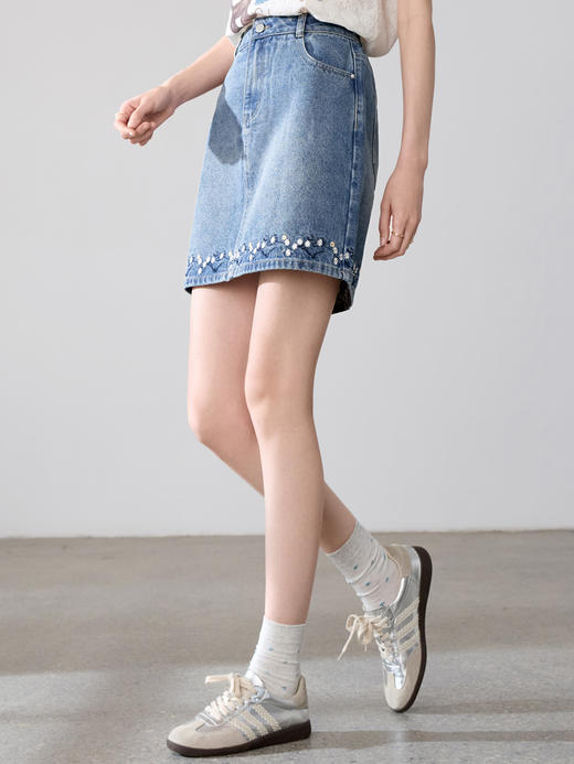 【百图lulu定制】【雏菊牛仔半裙】 设计感小花刺绣牛仔裙女短裙 商品图3