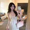 西遇法式掐腰连衣裙女夏季新款米白色度假风系带v领吊带裙SS050841 商品缩略图1