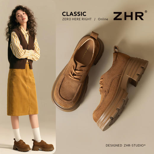ZHR则则轻复古秋冬绒面乐福鞋6CM增高美拉德港风系带乐福鞋JF331 商品图1
