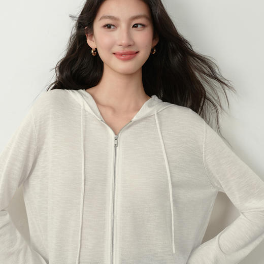 【严选】诗凡黎云朵亚麻连帽拉链针织开衫2026春夏新款韩系慵懒百搭薄外套7H3430611 商品图2