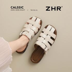 ZHR则则时尚罗马包头拖鞋休闲外穿2025夏季新款编织平底懒人拖鞋