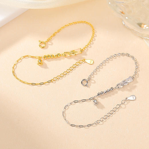 【铃兰清欢】S925纯银镀金白玉髓竹节铃兰花手链【CW-SL11930】 商品图1