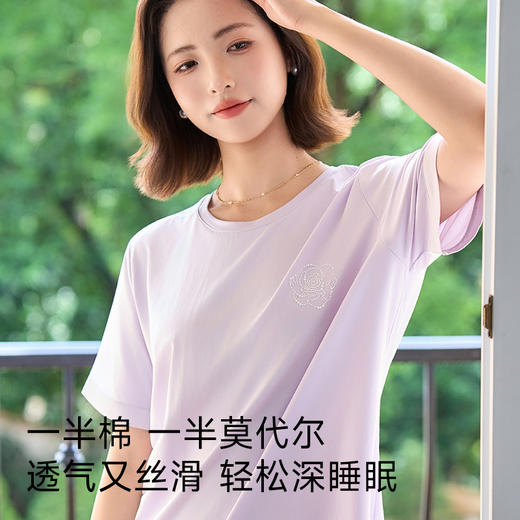高支棉莫睡衣（玫瑰花开圆领） 商品图1