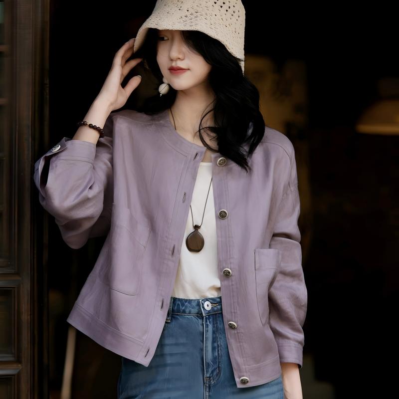 下单3-7天发货！LONGNVFAIR 天丝醋酸圆领短外套 自带“空调纤维”属性 轻盈透气吸湿速干 宽松落肩剪裁 遮肉显瘦 包容各种身材