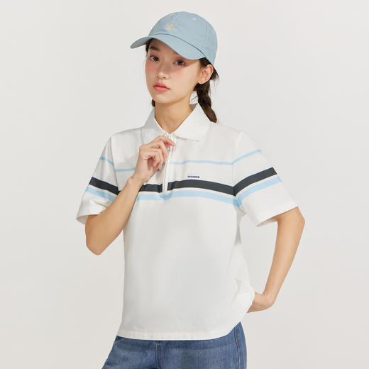 笛莎Deesha 2026年夏季新款青少年polo领学院风条纹T恤 商品图1