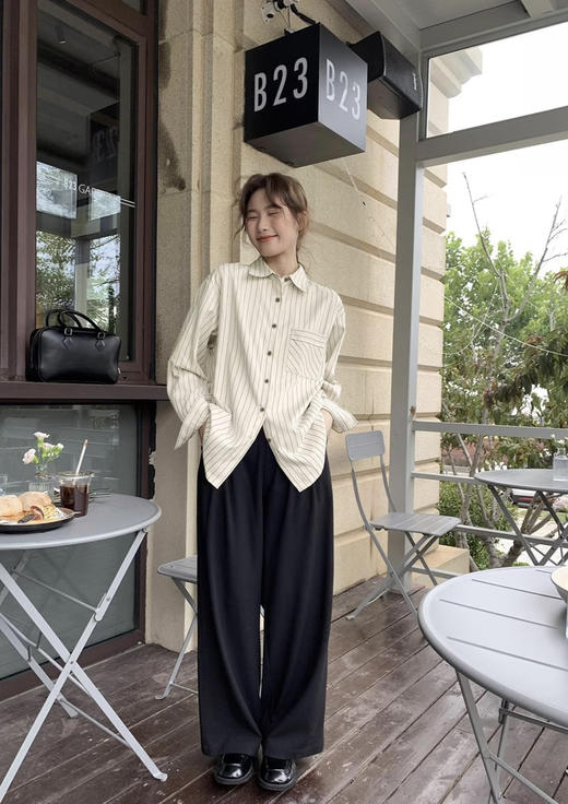 原单极筒条纹衬衫 商品图3