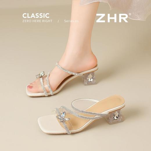 ZHR则则蝴蝶水钻凉鞋2025夏季新款洋气超软女鞋细带水晶粗跟凉拖 商品图9