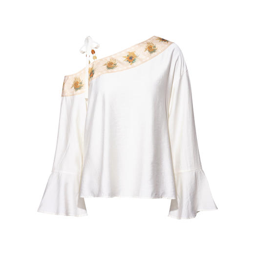 两三事梵高文艺 浅叙时分 2026夏季新款温柔风印花单边露肩衬衫女 商品图4