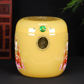 黄琉璃骨灰坛地藏王万字骨灰桶骨灰坛18*20cm