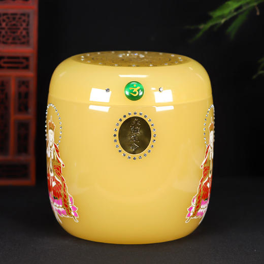 黄琉璃骨灰坛地藏王万字骨灰桶骨灰坛18*20cm 商品图0