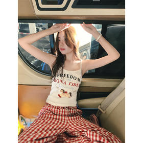 <曾小咸推荐>韩系白色字母印花吊带背心