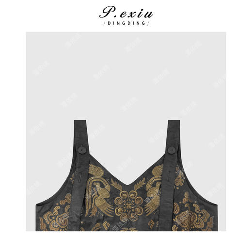 PanYiXiu/潘依绣【墨染金翎】桑蚕丝人丝刺绣提花气质高级背带连衣裙 CY86066-1 商品图2