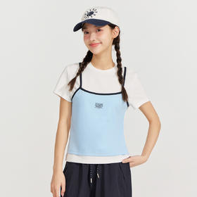 笛莎Deesha 2026年夏季新款青少年假两件印花T恤