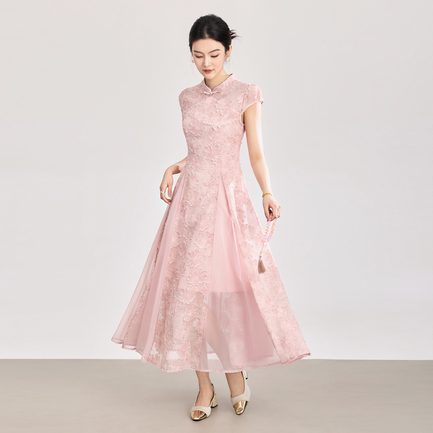 「高货wl」全新升级【铂金会员358/天猫479/差价121】(00105)洛诗琳新中式立体烧花连衣裙2026新款收腰国风改良旗袍裙