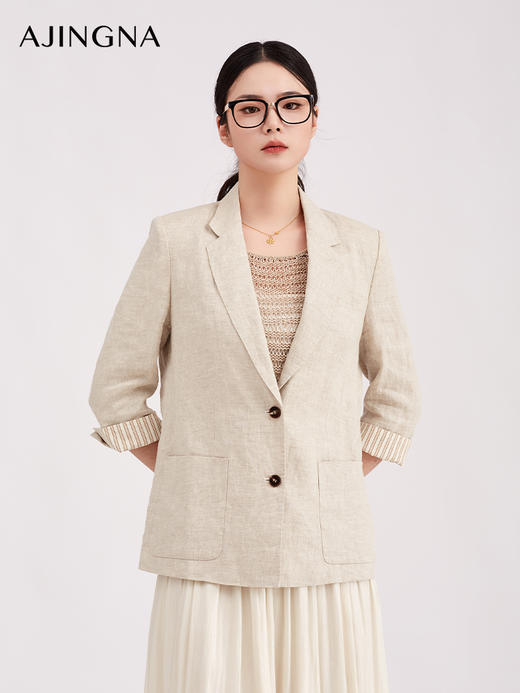 【商场同款】阿菁娜春季新款静奢风亚麻西装100%天然透气抑菌自然肌理细腻H型直身松弛高级A31C108029 商品图0
