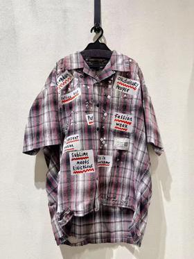 男款印花格纹短袖衬衫hu019