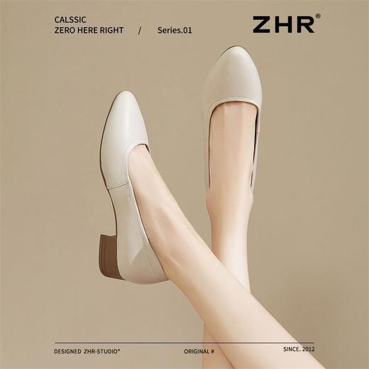ZHR真皮粗跟单鞋女鞋2025新款轻便女士平底鞋软底一脚蹬浅口女鞋 商品图9