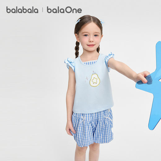 巴拉巴拉儿童短袖套装宝宝两件套女童2026年新款夏装格纹蝴蝶结 商品图2