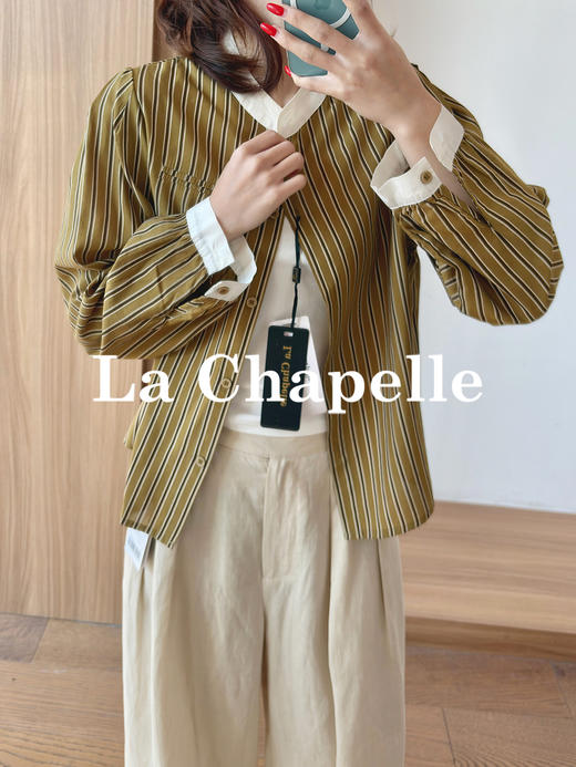 专柜实拍【莱赛尔！高品质】拉夏贝尔/La Chapelle法式撞色领气质慵懒感百搭衬衫极简通勤风上衣女 商品图6