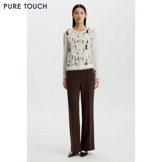 商场同款PURE TOUCH女装26春夏新款印花长袖上衣针梭拼接蚕丝衬衫 商品图3