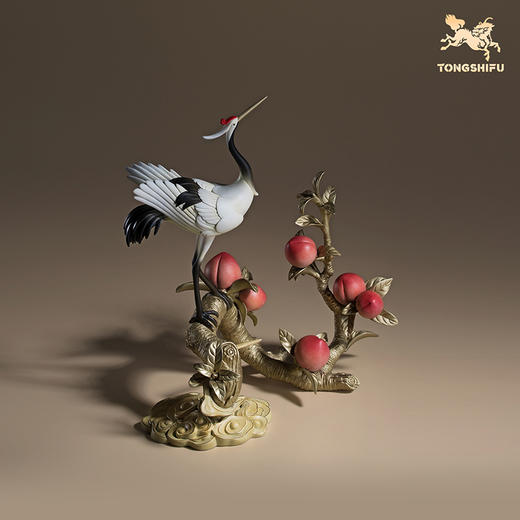铜师傅《鹤桃同春》客厅装饰品铜摆件 送长辈领导祝寿生日礼物 商品图1