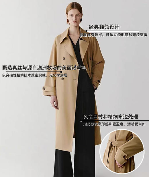 直发  IC 丝羊毛精纺平纹布翻领风衣 奢牌风衣 商品图4