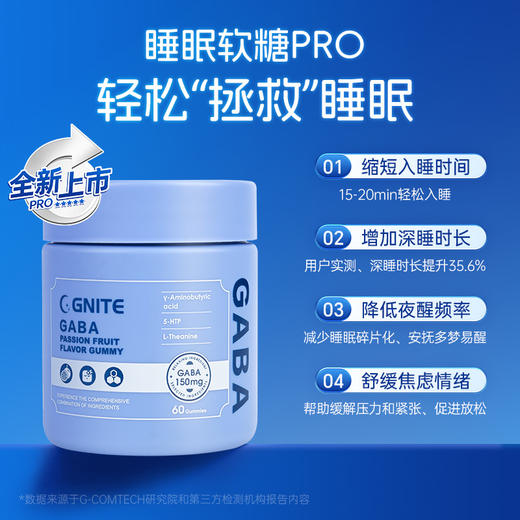 【保税仓】美国GNITE GABA睡眠软糖pro 百香果味 60粒/瓶 深睡版 150mg GABA/粒 商品图1