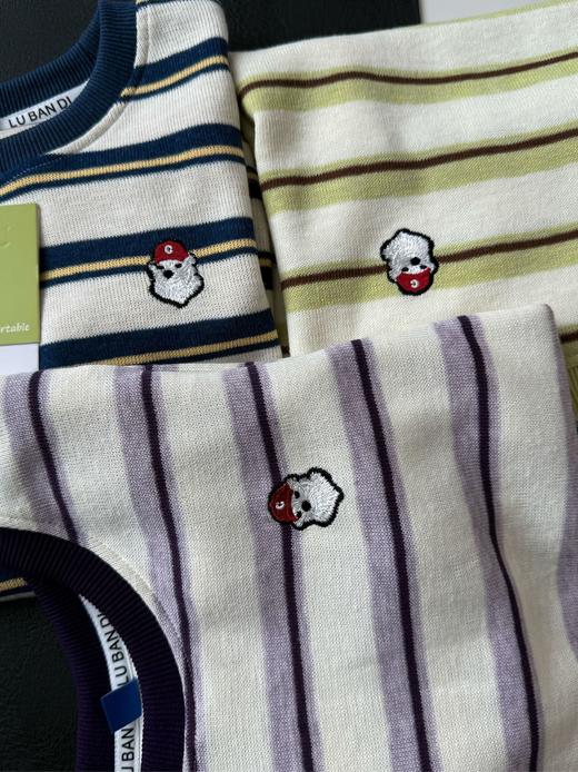 【儿童服饰丨吾家儿童litte ben雪花棉条纹打底】采用柔软亲肤的雪花棉材质，轻薄透气，经典的条纹元素，搭配宽松版型，舒服又耐看，上身慵懒感满满，单穿叠穿都好看 商品图4