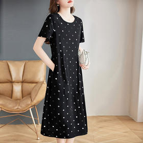 气质波点连衣裙女夏2026年新款胖mm长裙宽松大码裙子显瘦遮肚女装