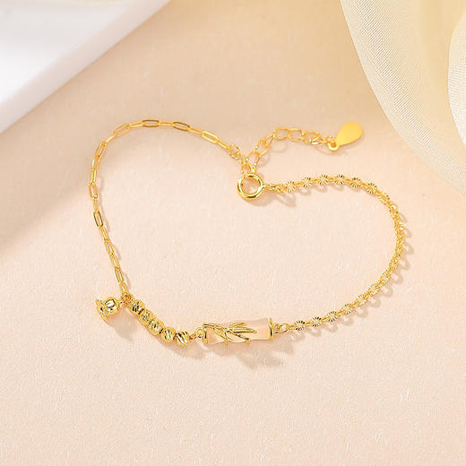 【铃兰清欢】S925纯银镀金白玉髓竹节铃兰花手链【CW-SL11930】 商品图2