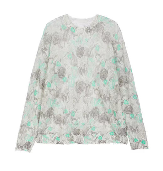 水彩花卉印花套头衫 𝑯型直筒版型 轮廓松弛恰到好处 面料定向拉毛 轻盈蓬松 水彩花卉印染 表面细腻的绒感肌理 商品图7