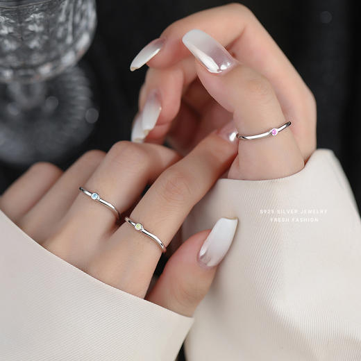 【】光面细戒S925纯银彩锆开口戒指【YXS-K2365】 商品图3