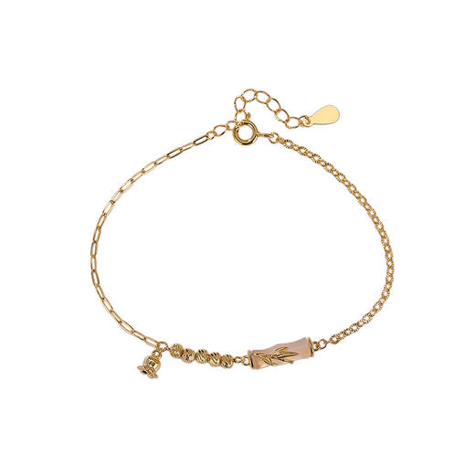 【铃兰清欢】S925纯银镀金白玉髓竹节铃兰花手链【CW-SL11930】 商品图4