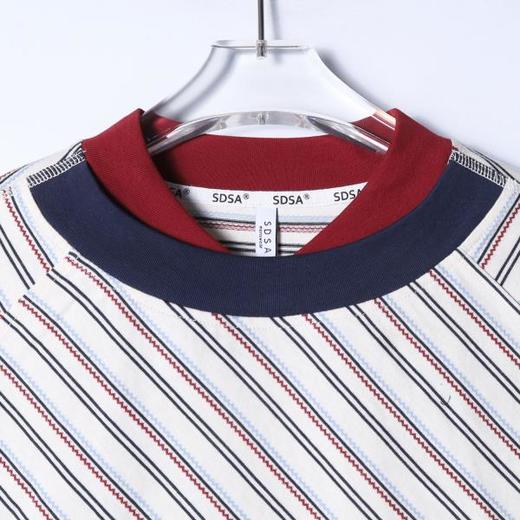 26T160SDSA男装2026新款高贵轻奢时尚撞色斜纹短袖T恤百搭领口拼接宽松 商品图1