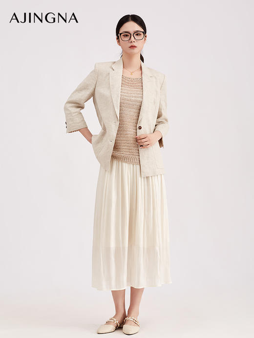 【商场同款】阿菁娜春季新款静奢风亚麻西装100%天然透气抑菌自然肌理细腻H型直身松弛高级A31C108029 商品图4