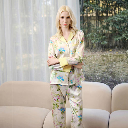 Solo seta22姆米女士真丝花卉印花睡衣套装桑蚕丝家居服2026春夏 商品图1